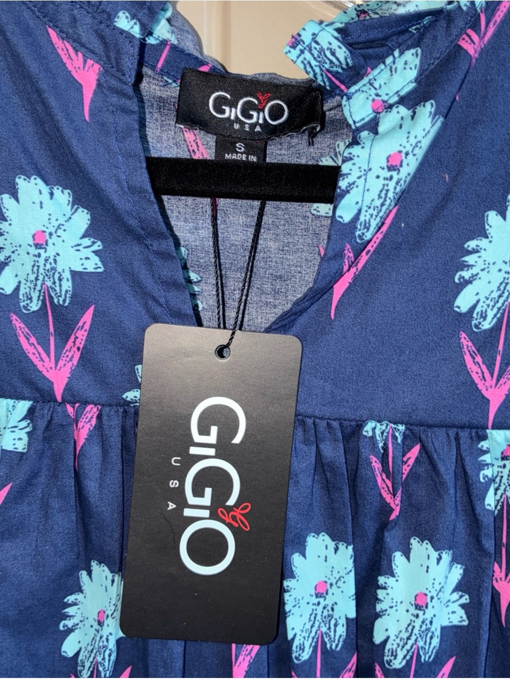 GIGIO Navy Midi Dress with Turquoise & Pink Floral Print - Picture 4 of 7